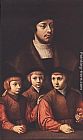 Man Canvas Paintings - Portrait of a Man with Three Sons